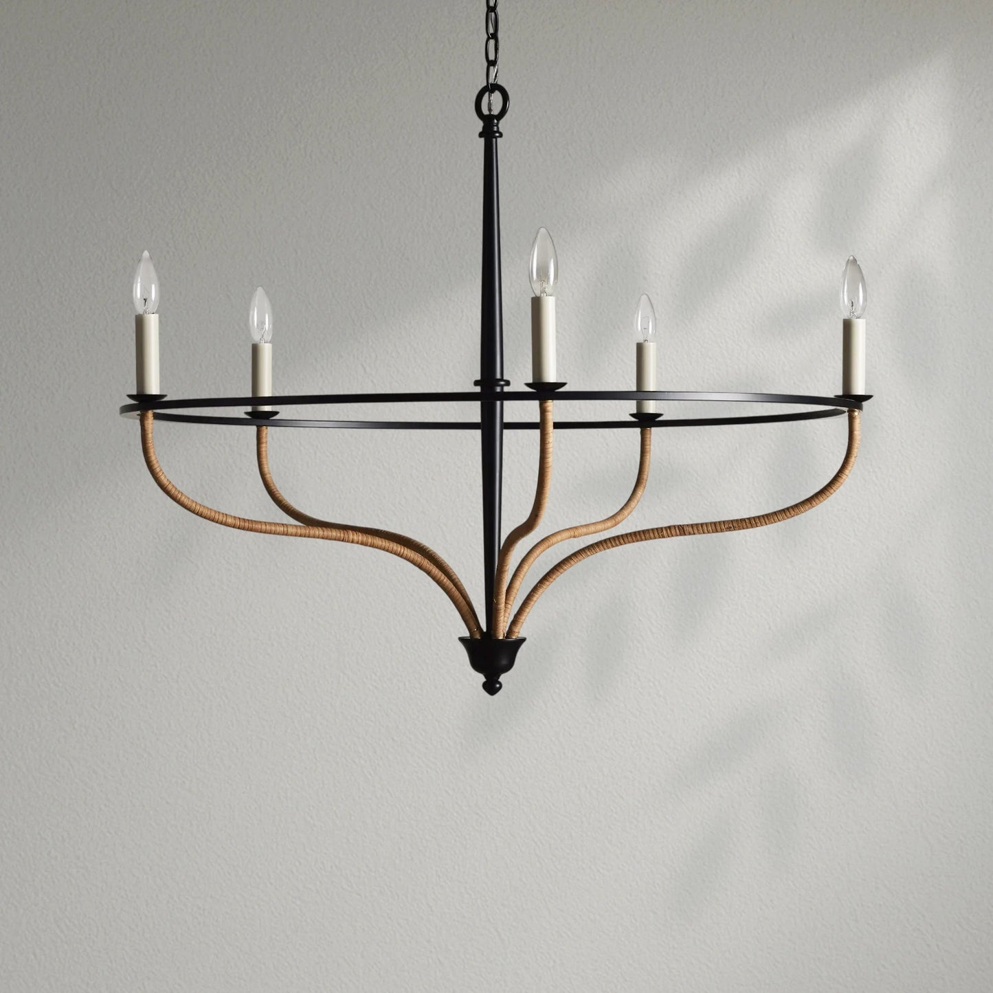 Roselind Rattan Chandelier in Black - Lightings Menu