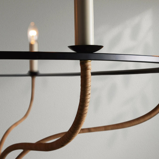 Roselind Rattan Chandelier in Black - Lightings Menu