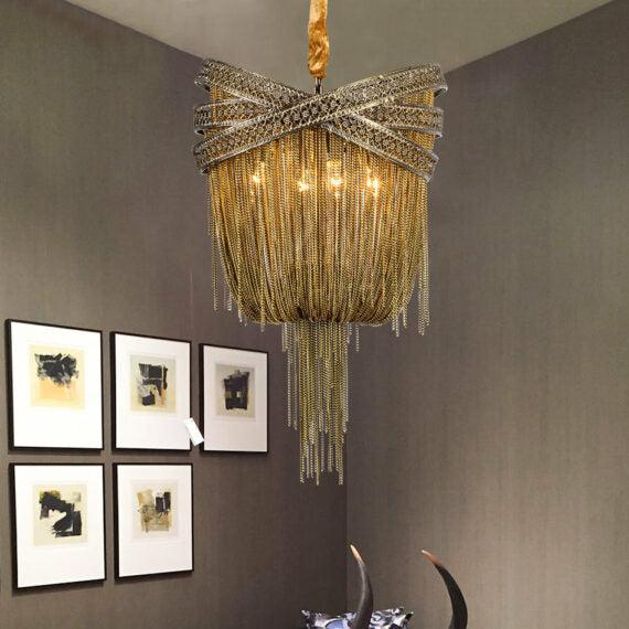 Stacking Rings Chain Tassel Pendant Chandelier - Lightings Menu