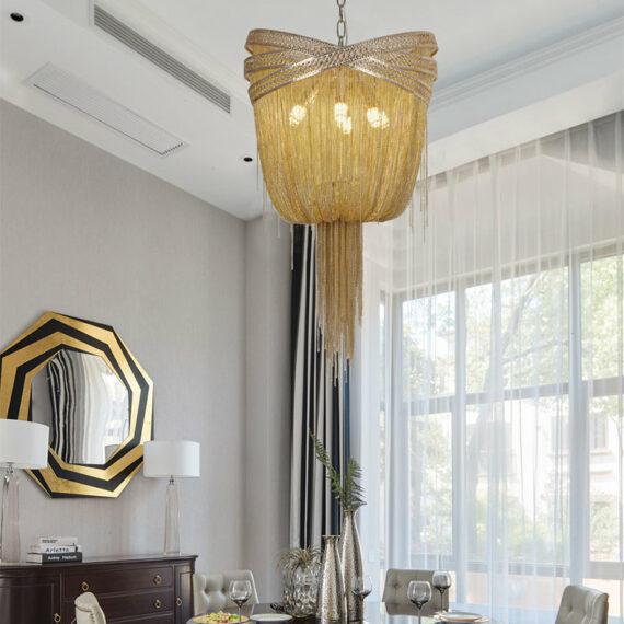 Stacking Rings Chain Tassel Pendant Chandelier - Lightings Menu