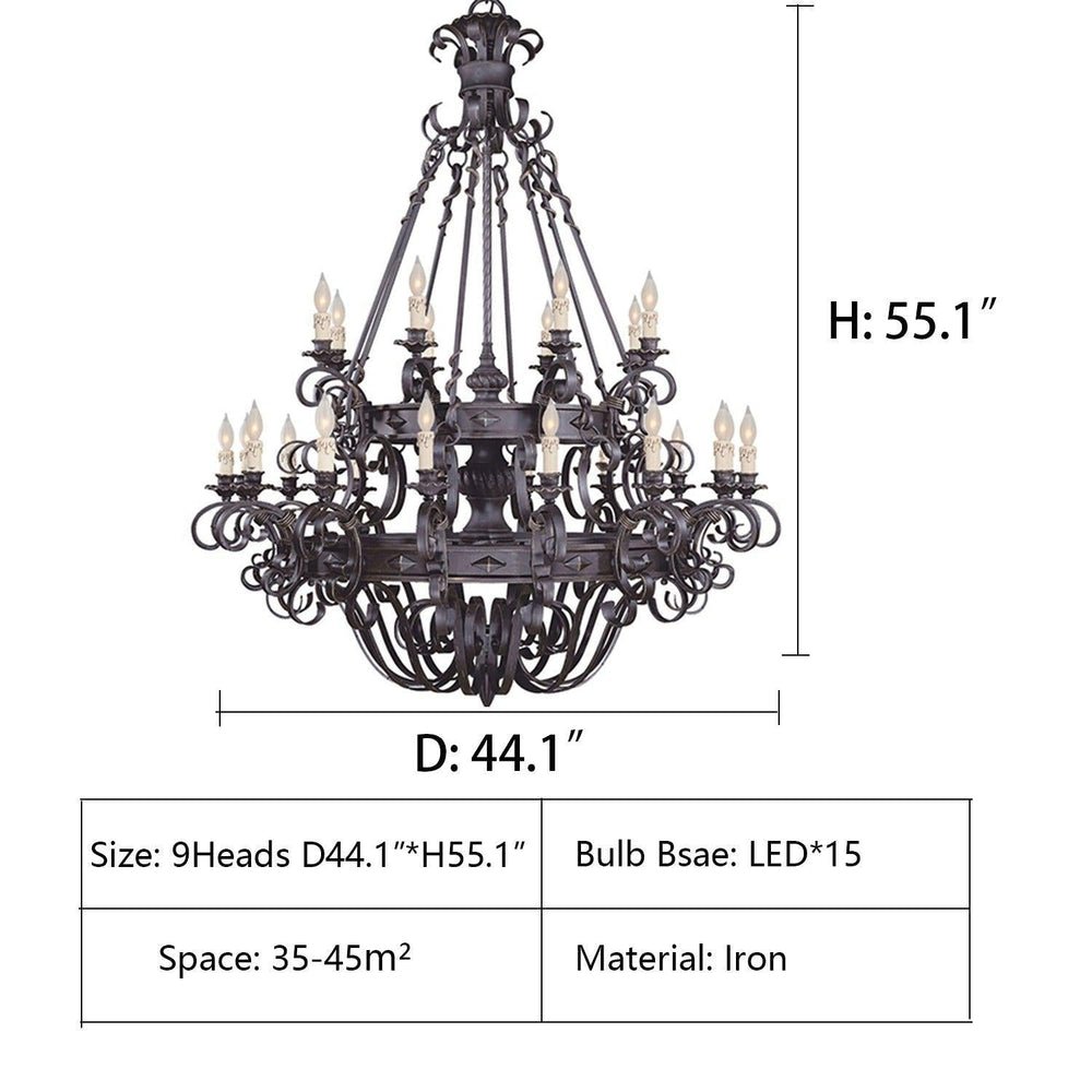 Vintage Iron Simple Candle Art Chandelier for Living Room / Villa / Stairs - Lightings Menu