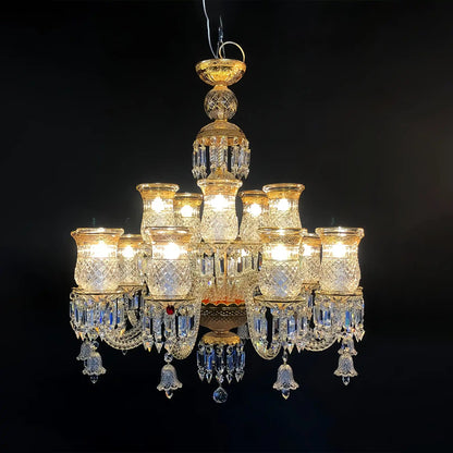15 Lights Crystal Chandelier Gold & Clear Crystal Lighting - Lightings Menu