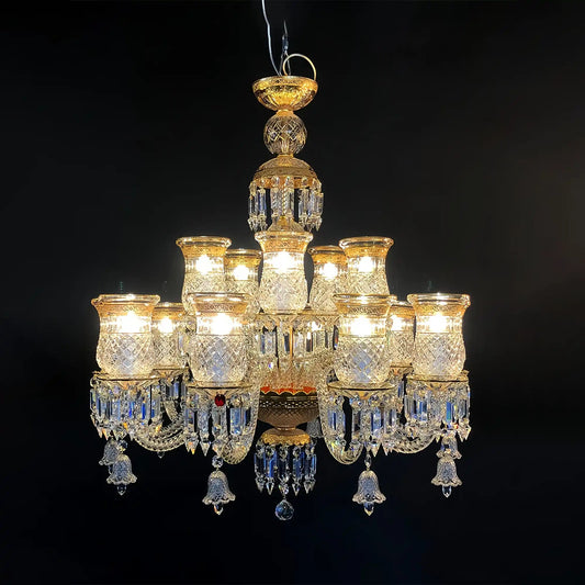 15 Lights Crystal Chandelier Gold & Clear Crystal Lighting - Lightings Menu