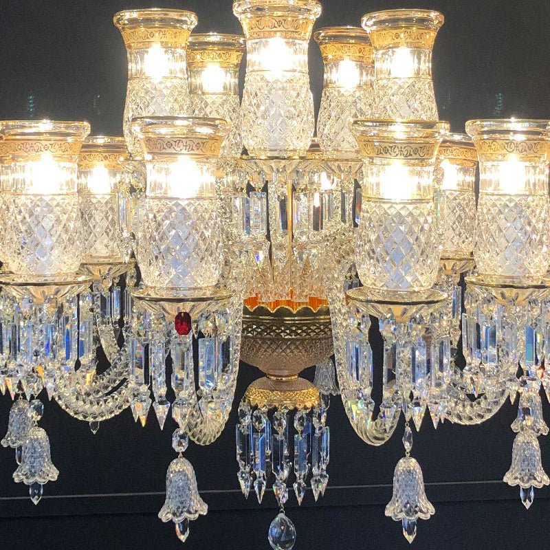 15 Lights Crystal Chandelier Gold & Clear Crystal Lighting - Lightings Menu