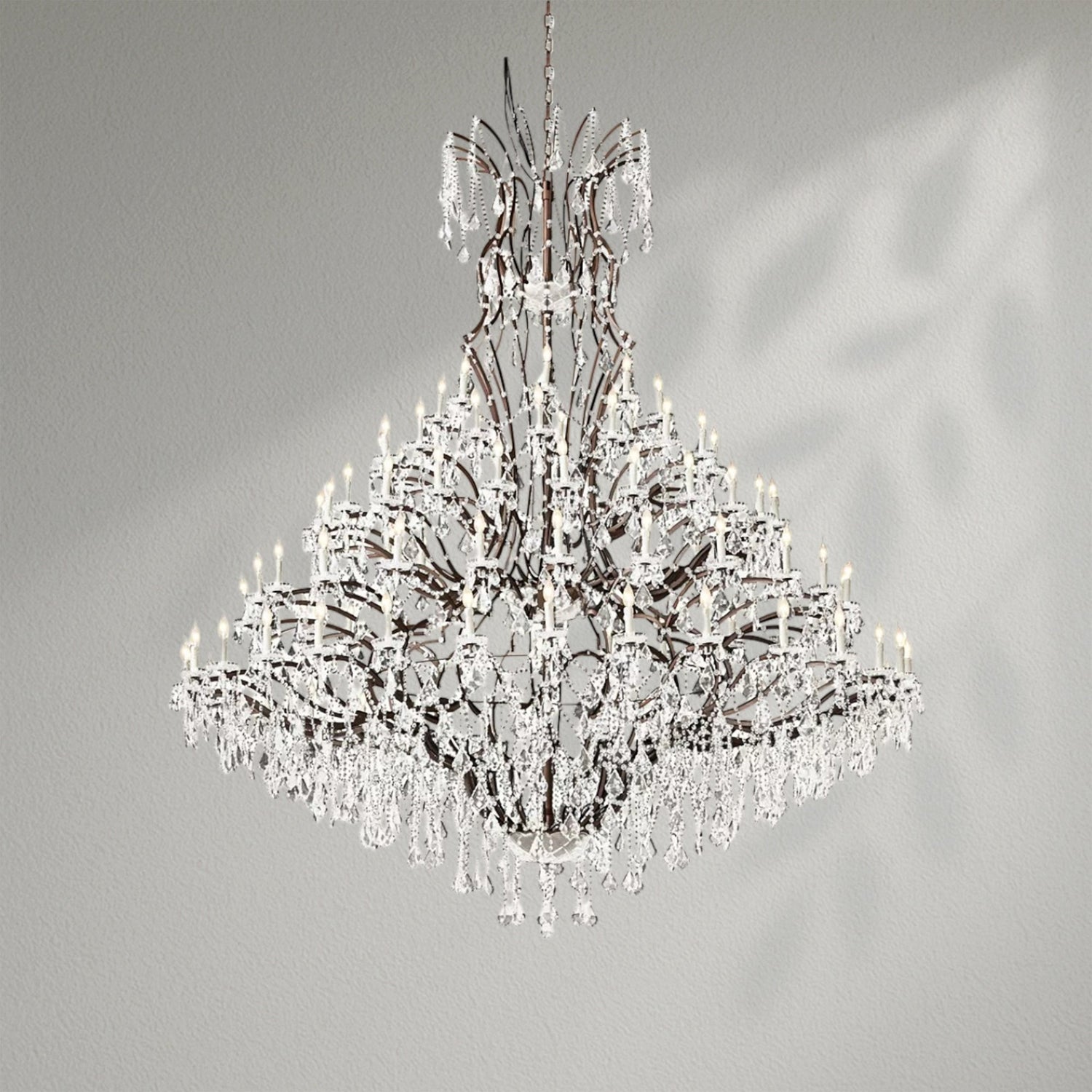 19th C. Rococo Iron & Crystal Round Dining Room Chandelier 101" - Lightings Menu
