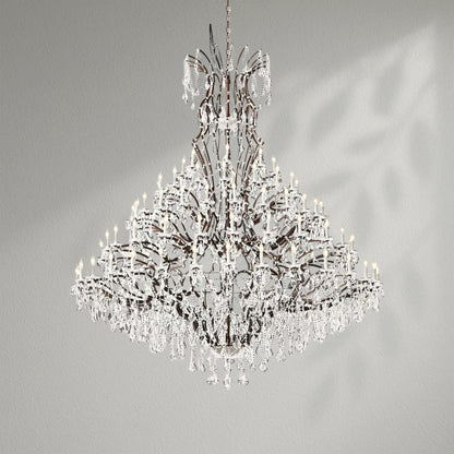 19th C. Rococo Iron & Crystal Round Dining Room Chandelier 101" - Lightings Menu