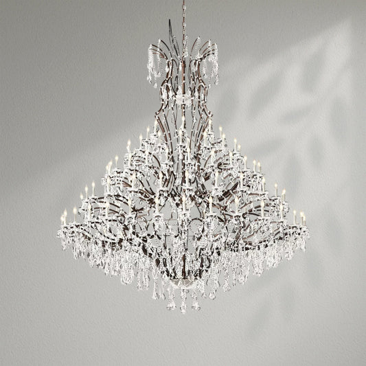 19th C. Rococo Iron & Crystal Round Dining Room Chandelier 101" - Lightings Menu