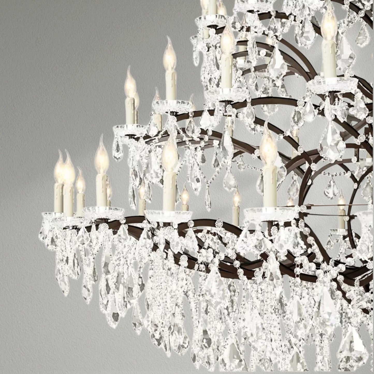 19th C. Rococo Iron & Crystal Round Dining Room Chandelier 101" - Lightings Menu