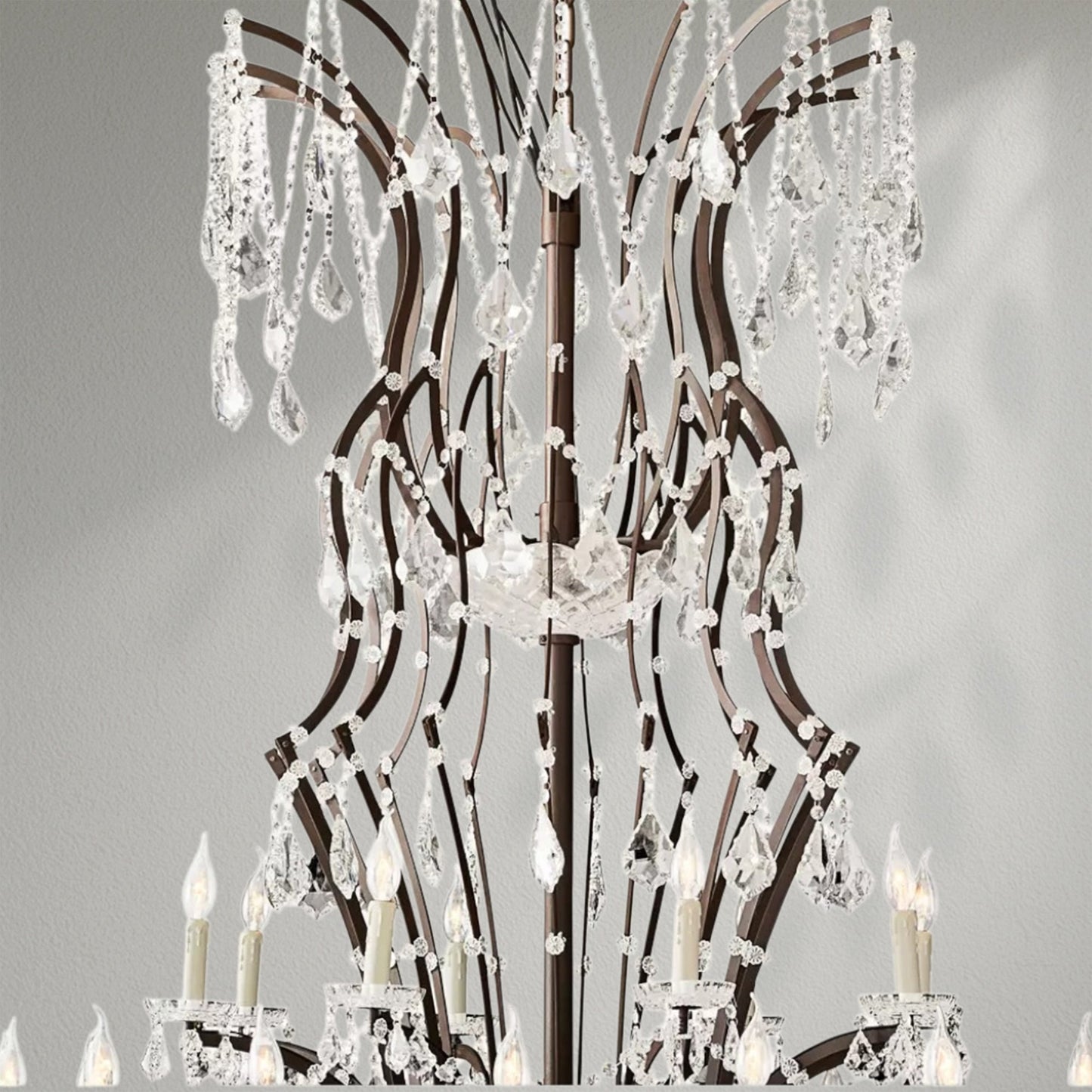 19th C. Rococo Iron & Crystal Round Dining Room Chandelier 101" - Lightings Menu
