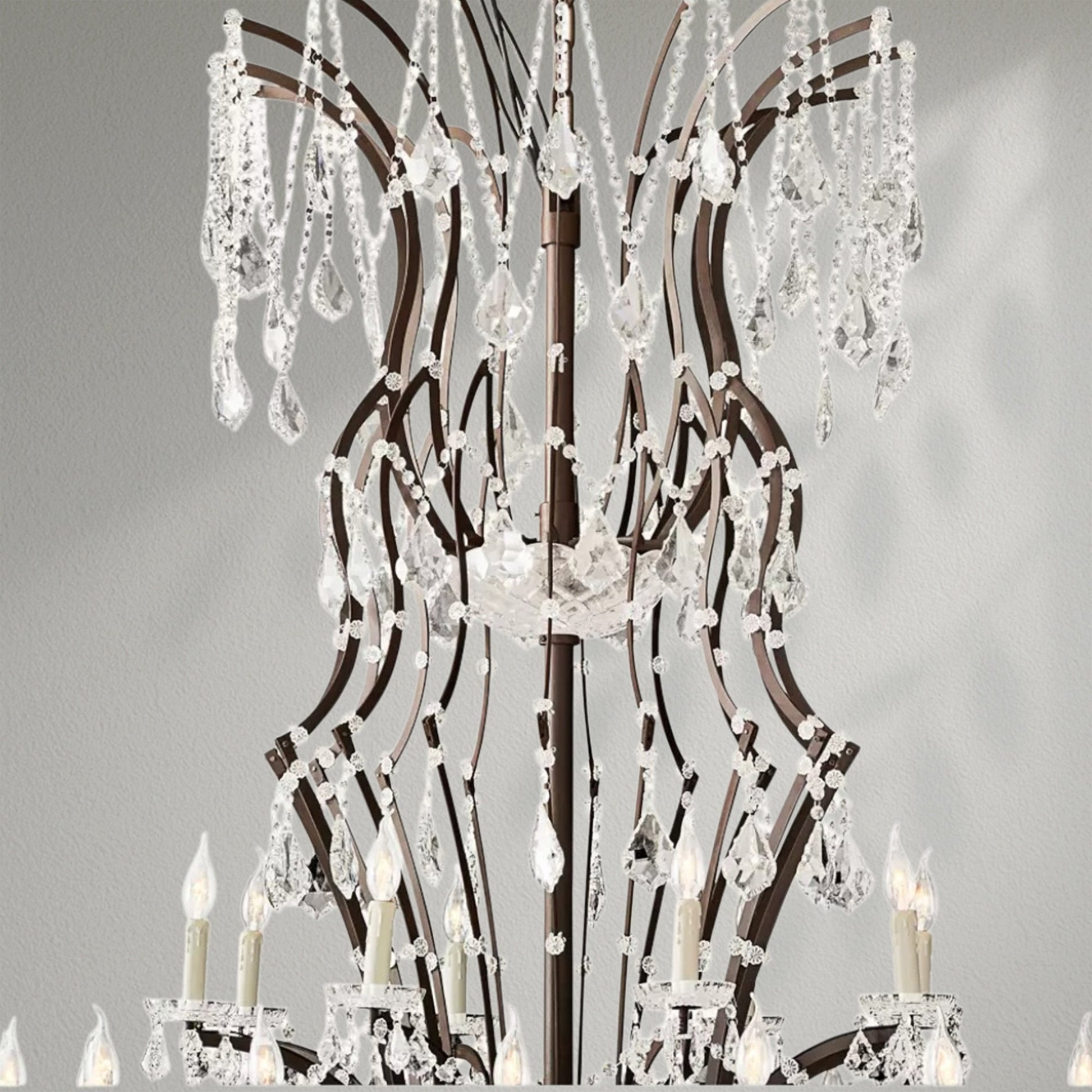 19th C. Rococo Iron & Crystal Round Dining Room Chandelier 101" - Lightings Menu