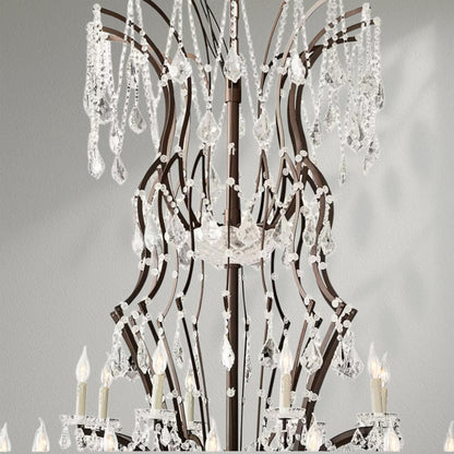 19th C. Rococo Iron & Crystal Round Dining Room Chandelier 101" - Lightings Menu