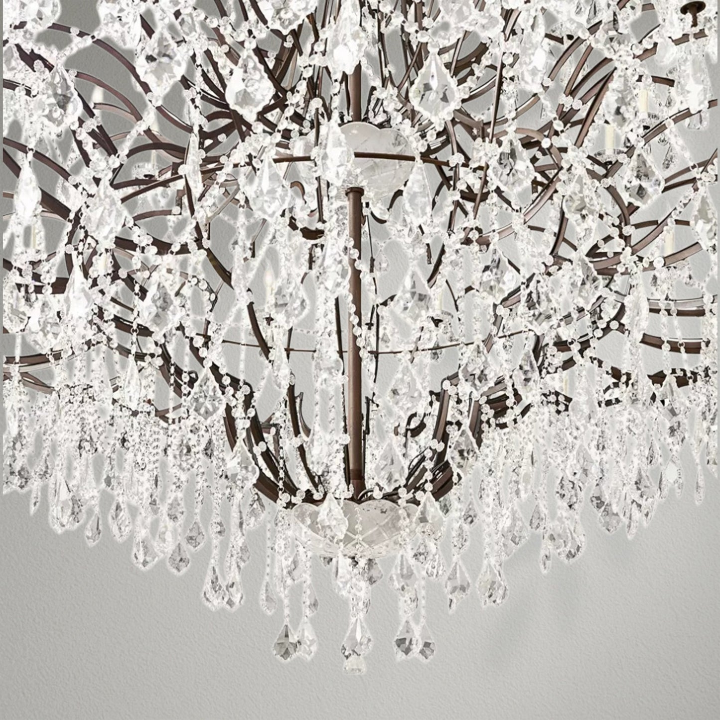 19th C. Rococo Iron & Crystal Round Dining Room Chandelier 101" - Lightings Menu