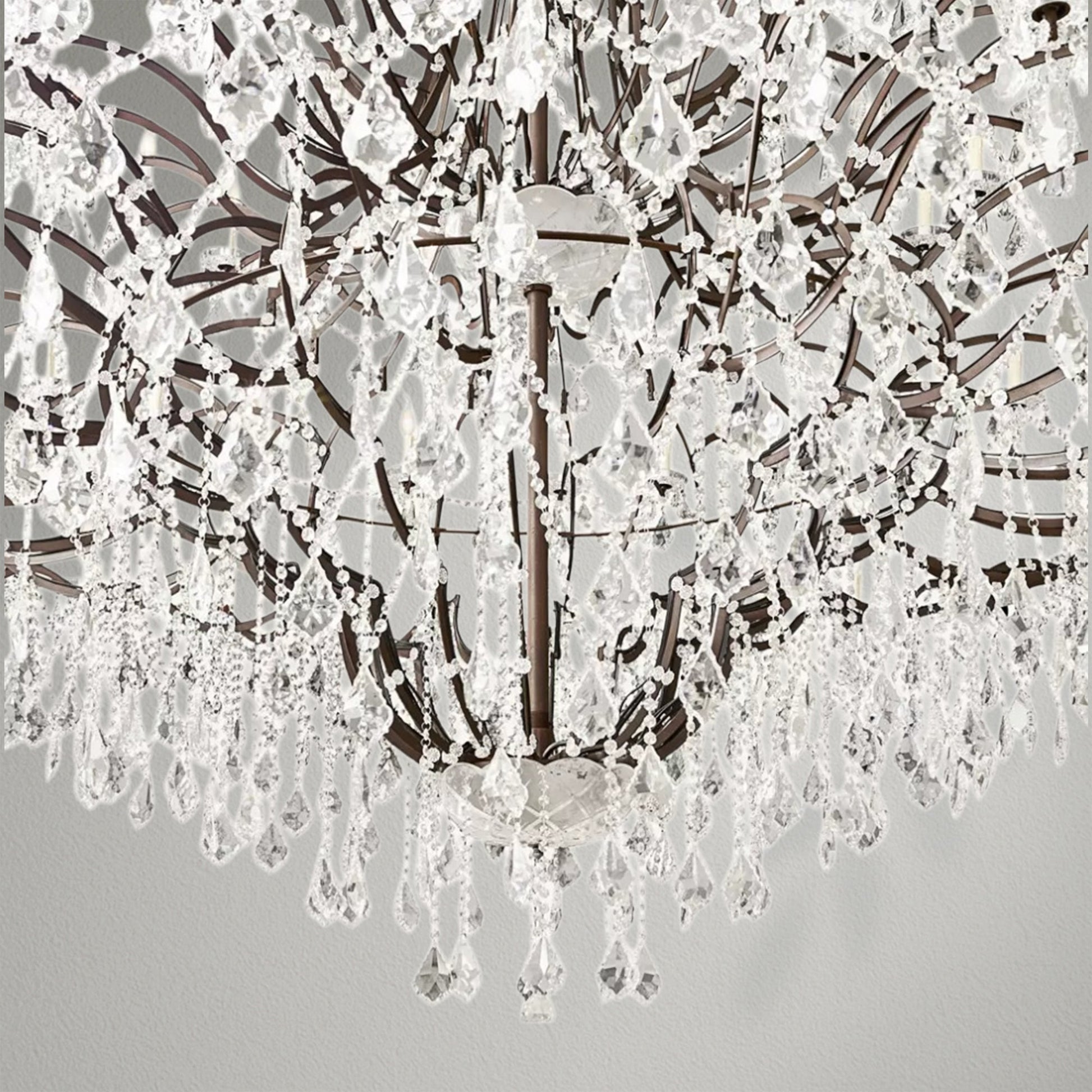 19th C. Rococo Iron & Crystal Round Dining Room Chandelier 101" - Lightings Menu