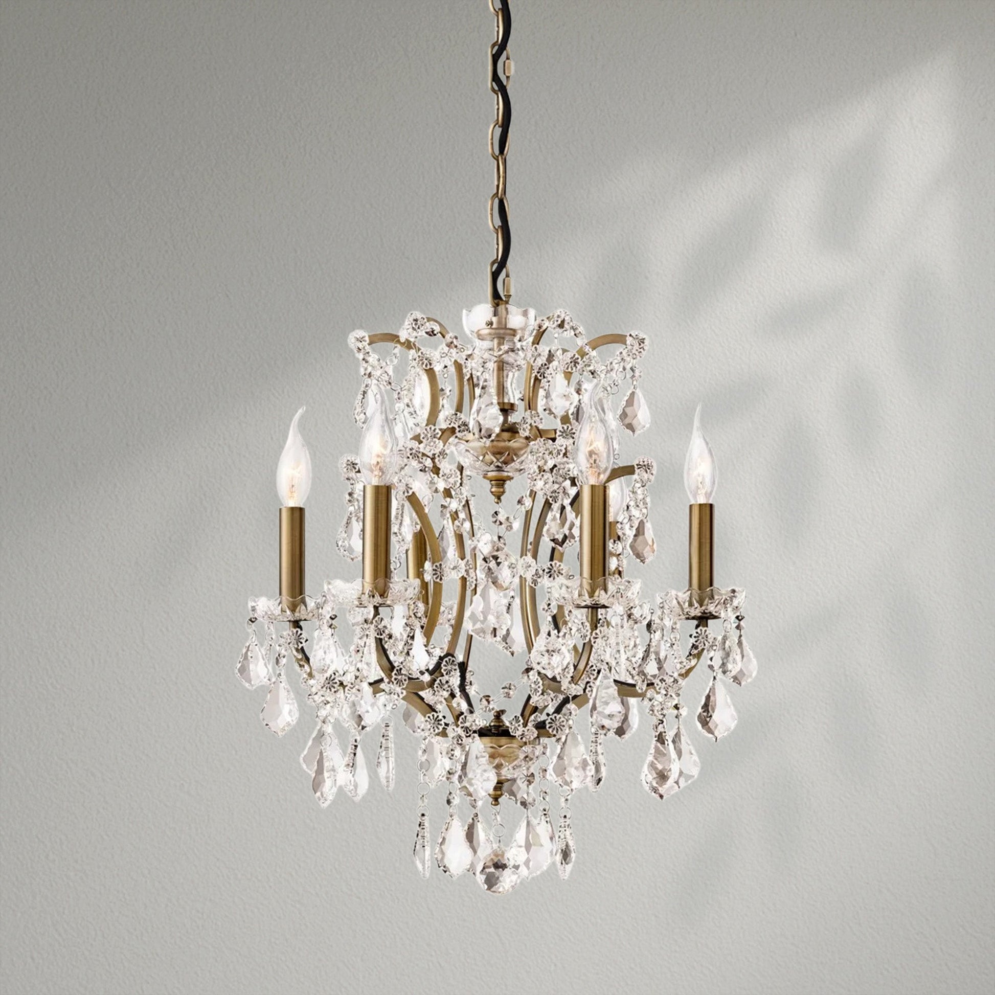 19th C. Rococo Iron & Crystal Round Dining Room Chandelier 18" - Lightings Menu