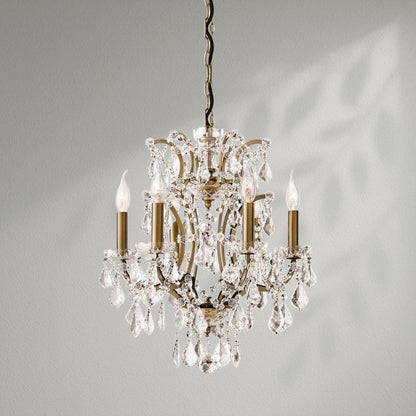 19th C. Rococo Iron & Crystal Round Dining Room Chandelier 18" - Lightings Menu