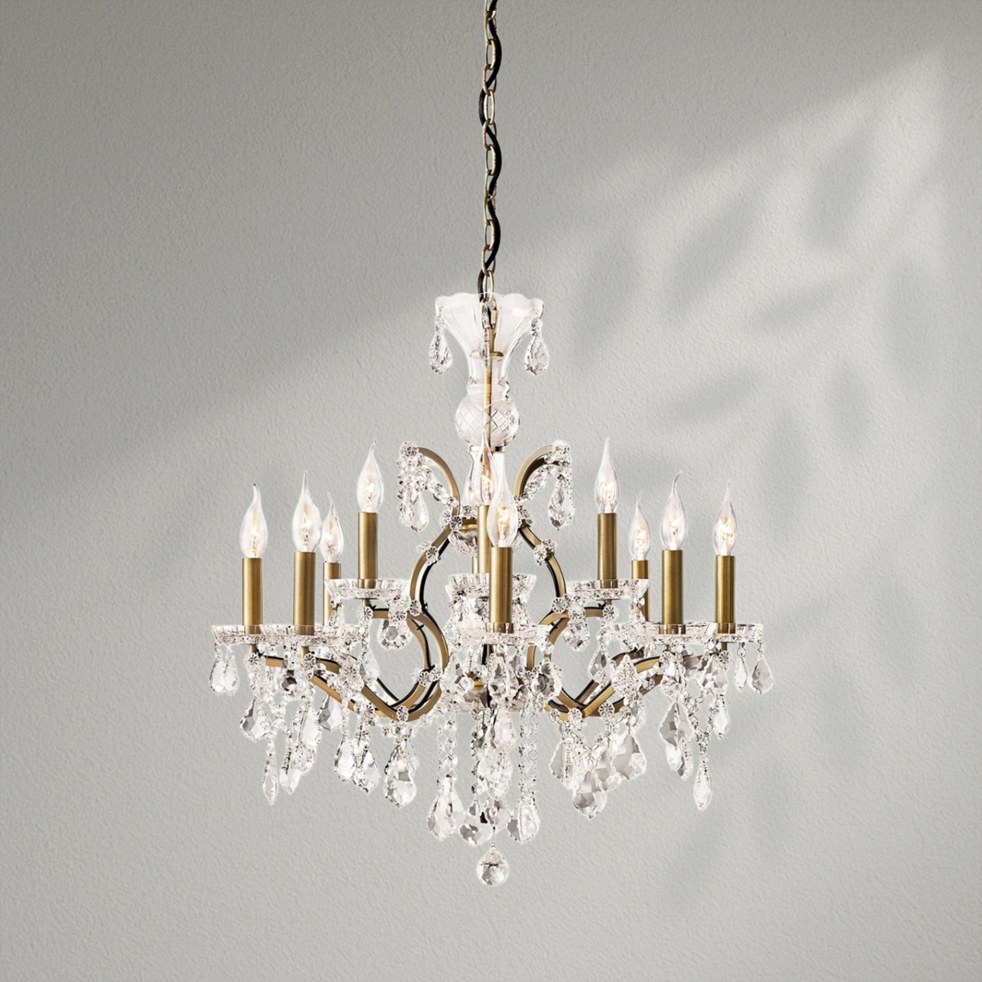 19th C. Rococo Iron & Crystal Round Dining Room Chandelier 28" - Lightings Menu
