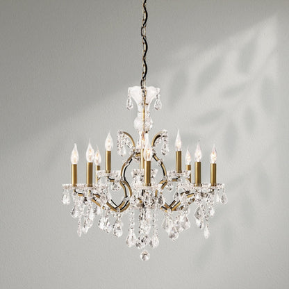 19th C. Rococo Iron & Crystal Round Dining Room Chandelier 28" - Lightings Menu