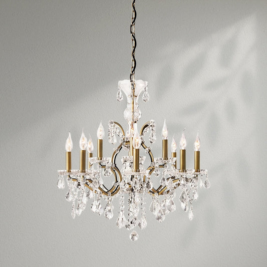 19th C. Rococo Iron & Crystal Round Dining Room Chandelier 28" - Lightings Menu