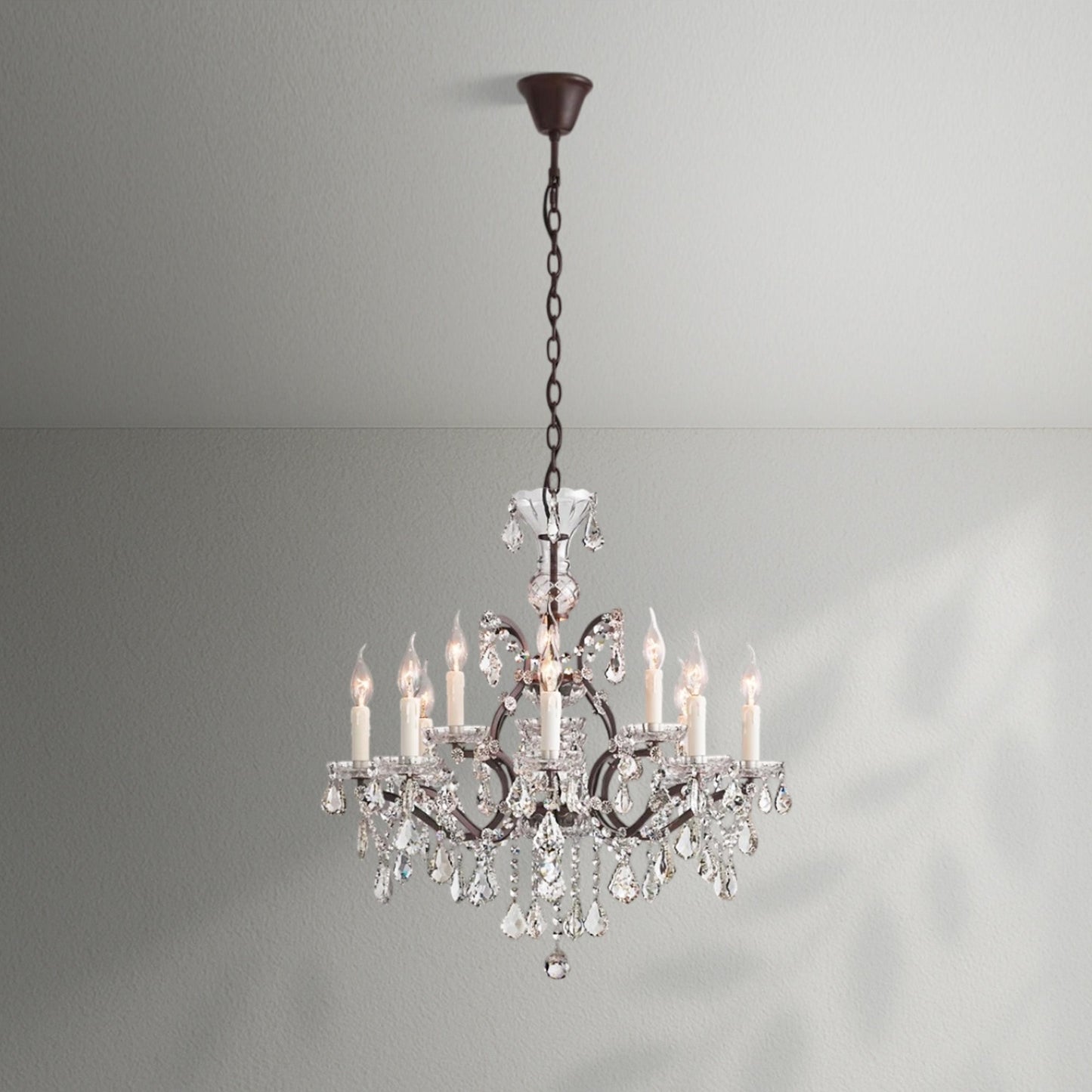19th C. Rococo Iron & Crystal Round Dining Room Chandelier 28" - Lightings Menu
