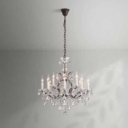 19th C. Rococo Iron & Crystal Round Dining Room Chandelier 28" - Lightings Menu