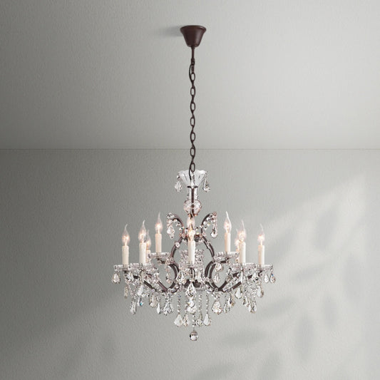 19th C. Rococo Iron & Crystal Round Dining Room Chandelier 28" - Lightings Menu