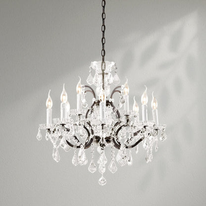 19th C. Rococo Iron & Crystal Round Dining Room Chandelier 28" - Lightings Menu