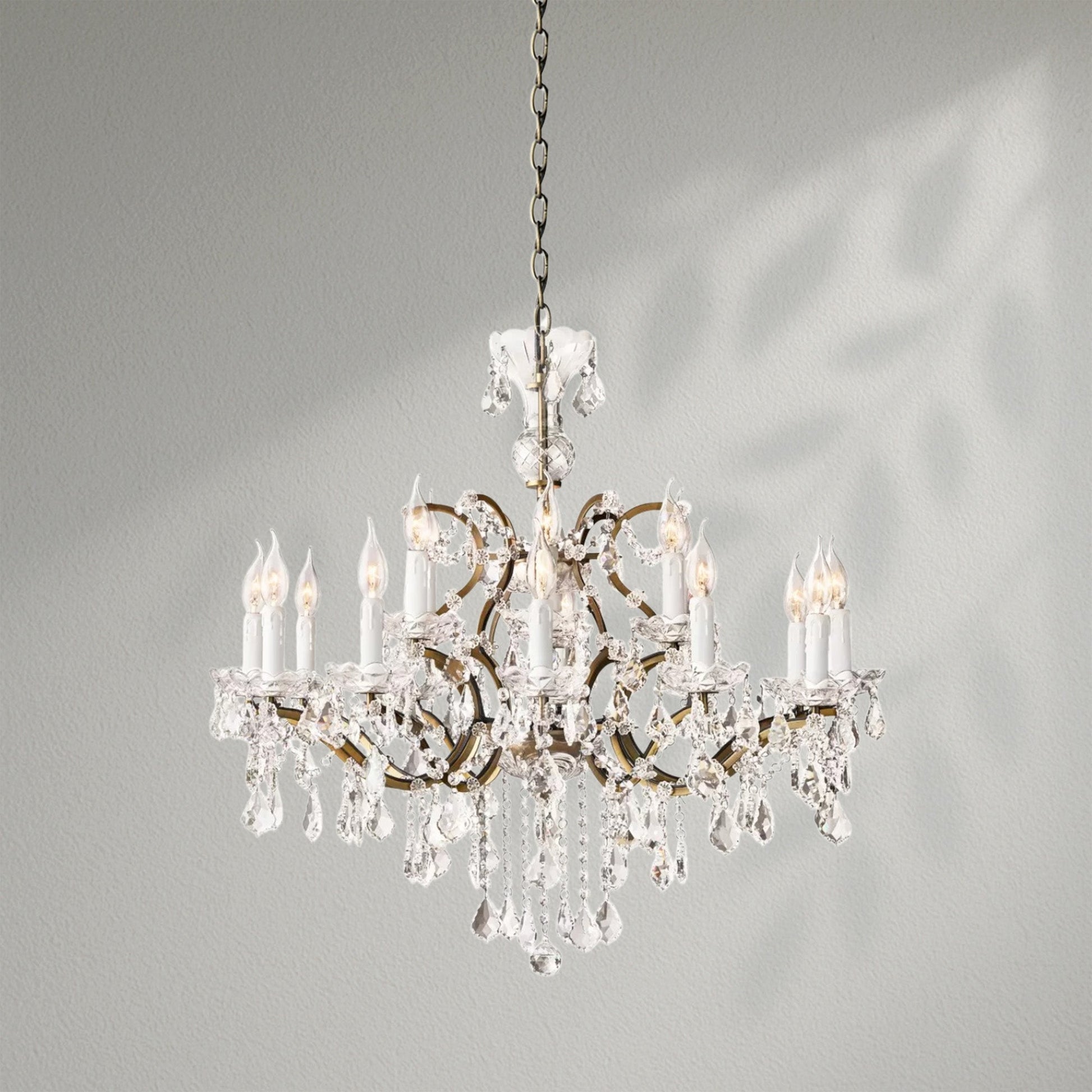 19th C. Rococo Iron & Crystal Round Dining Room Chandelier 33" - Lightings Menu