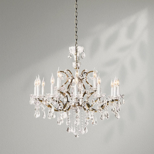 19th C. Rococo Iron & Crystal Round Dining Room Chandelier 33" - Lightings Menu