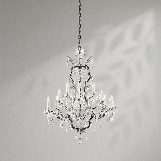 19th C. Rococo Iron & Crystal Round Dining Room Chandelier 40" - Lightings Menu