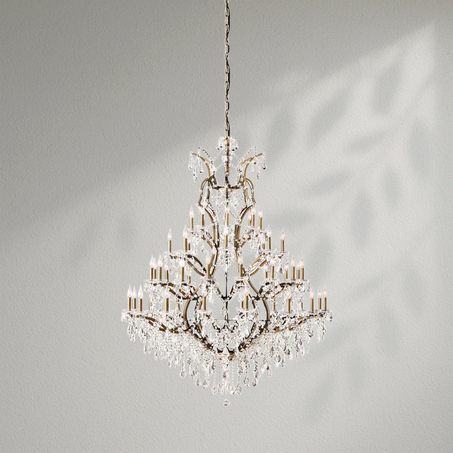 19th C. Rococo Iron & Crystal Round Dining Room Chandelier 60" - Lightings Menu