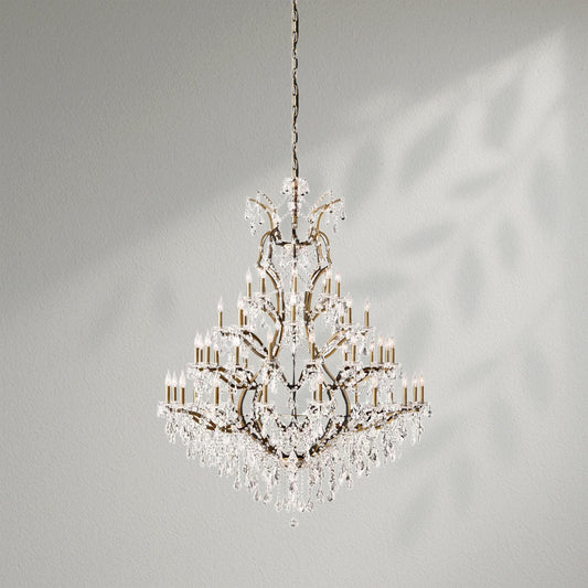19th C. Rococo Iron & Crystal Round Dining Room Chandelier 60" - Lightings Menu