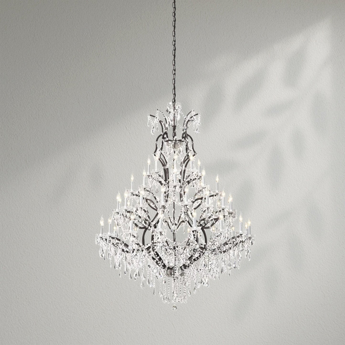 19th C. Rococo Iron & Crystal Round Dining Room Chandelier 60" - Lightings Menu