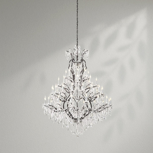 19th C. Rococo Iron & Crystal Round Dining Room Chandelier 60" - Lightings Menu