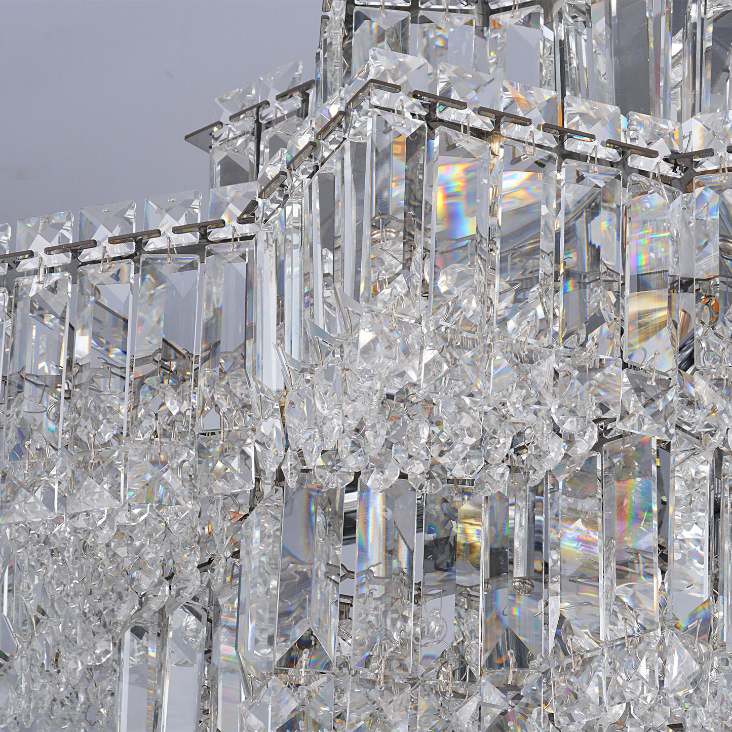 Crystal Octagon Four Layer Ceiling Lamp Silver 16"