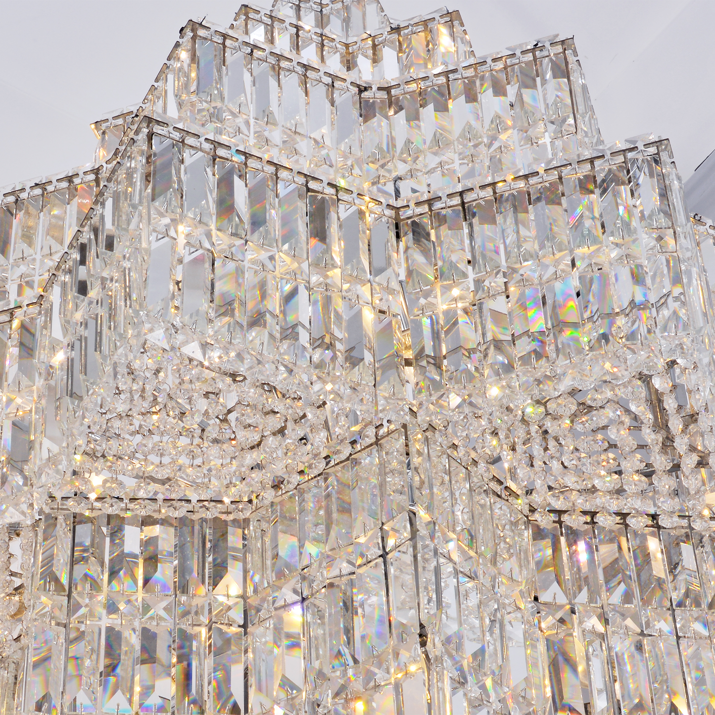 Crystal Octagon Eight Floor Chandelier Silver 38" For Staircase