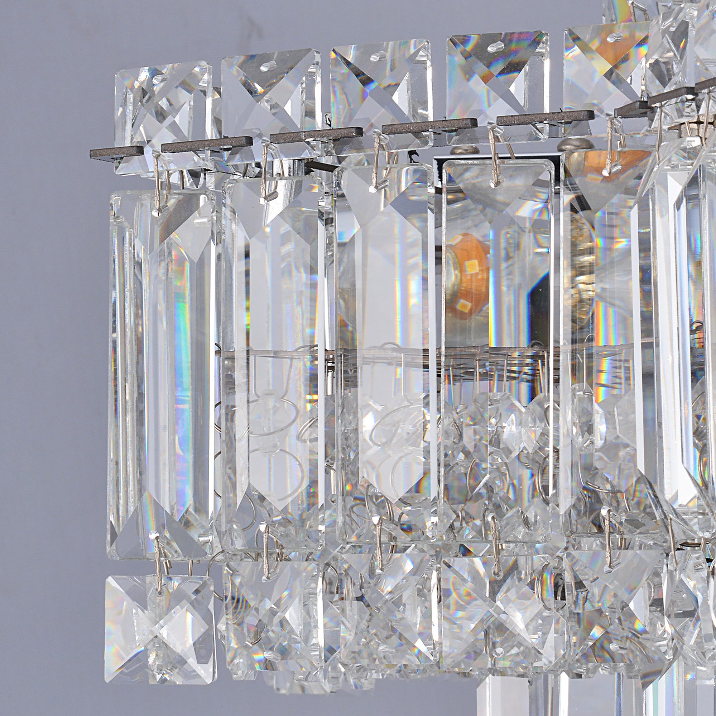 Crystal Octagonal Six-layer Chandelier Silver 48“