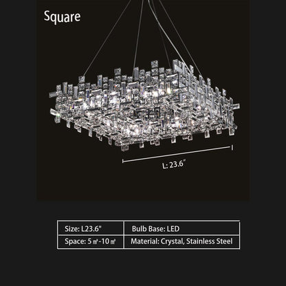 Art Irregular Block Collection Crystal Pendant Chandelier Suit for Living/Dining Room