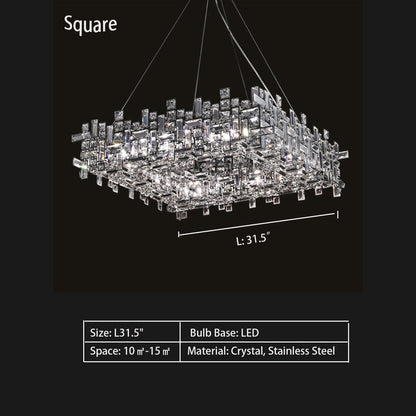 Art Irregular Block Collection Crystal Pendant Chandelier Suit for Living/Dining Room