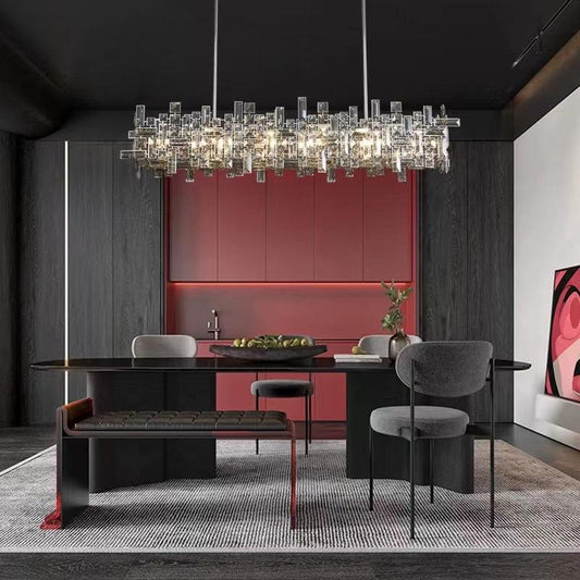 Art Irregular Block Collection Crystal Pendant Chandelier Suit for Living/Dining Room
