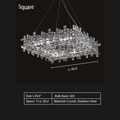 Art Irregular Block Collection Crystal Pendant Chandelier Suit for Living/Dining Room