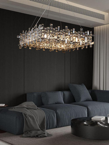 Art Irregular Block Collection Crystal Pendant Chandelier Suit for Living/Dining Room