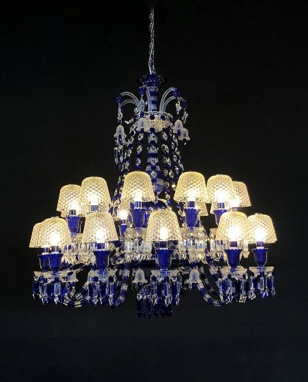24 Lights Chandelier Blue & Clear Crystal Lighting - Lightings Menu