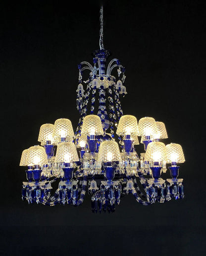 24 Lights Chandelier Blue & Clear Crystal Lighting - Lightings Menu