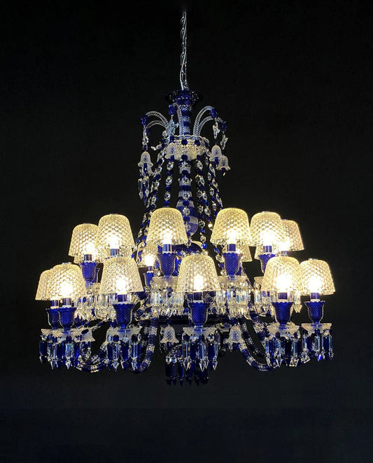 24 Lights Chandelier Blue & Clear Crystal Lighting - Lightings Menu