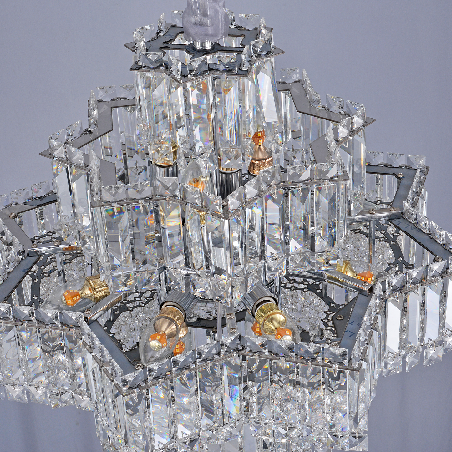 Crystal Octagonal Six-layer Chandelier Silver 48“