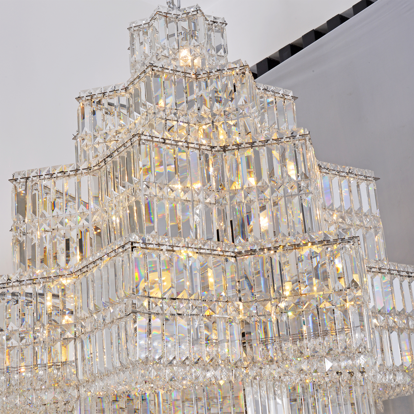 Crystal Octagon Eight Floor Chandelier Silver 38" For Staircase