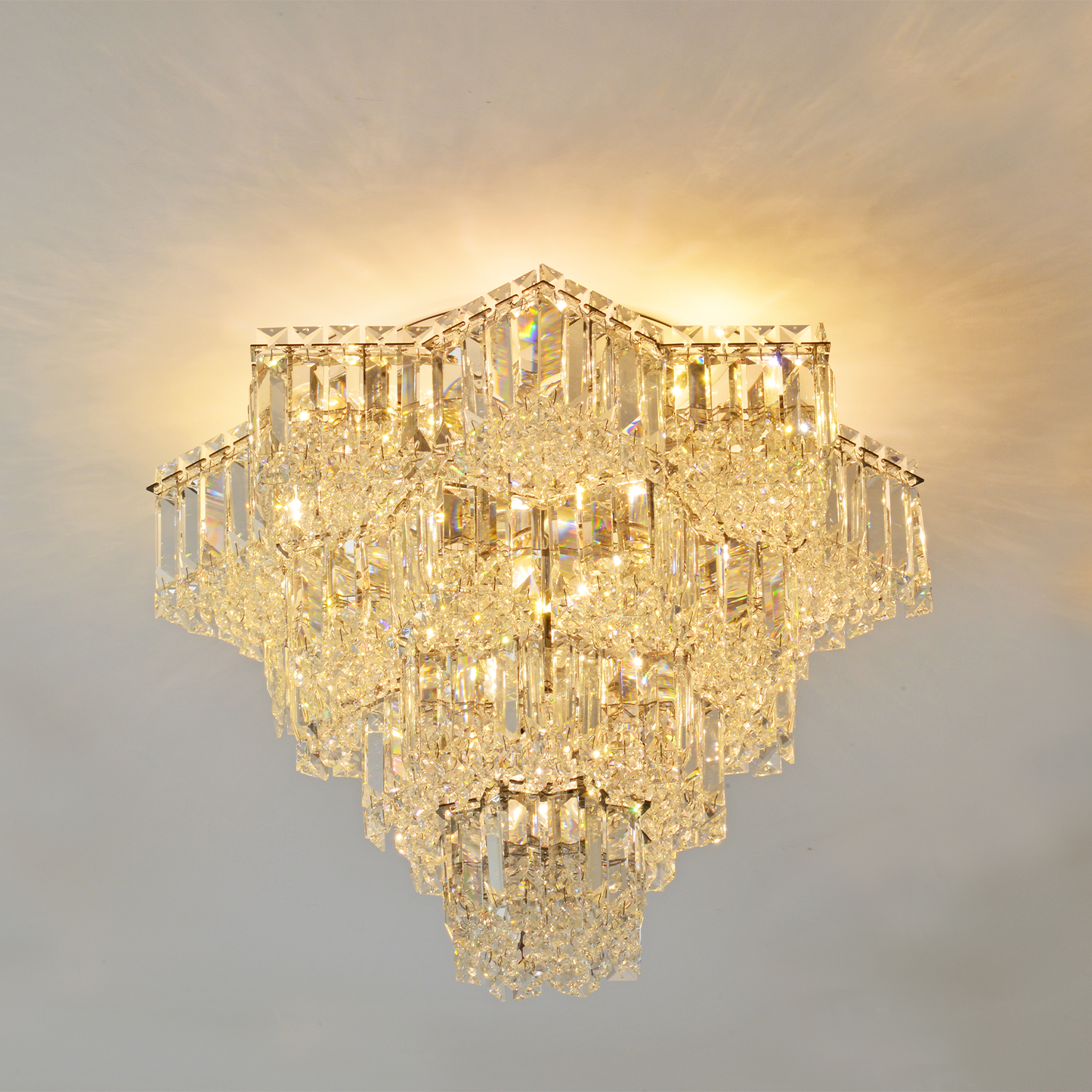 Crystal Octagon Four Layer Ceiling Lamp Silver 16"