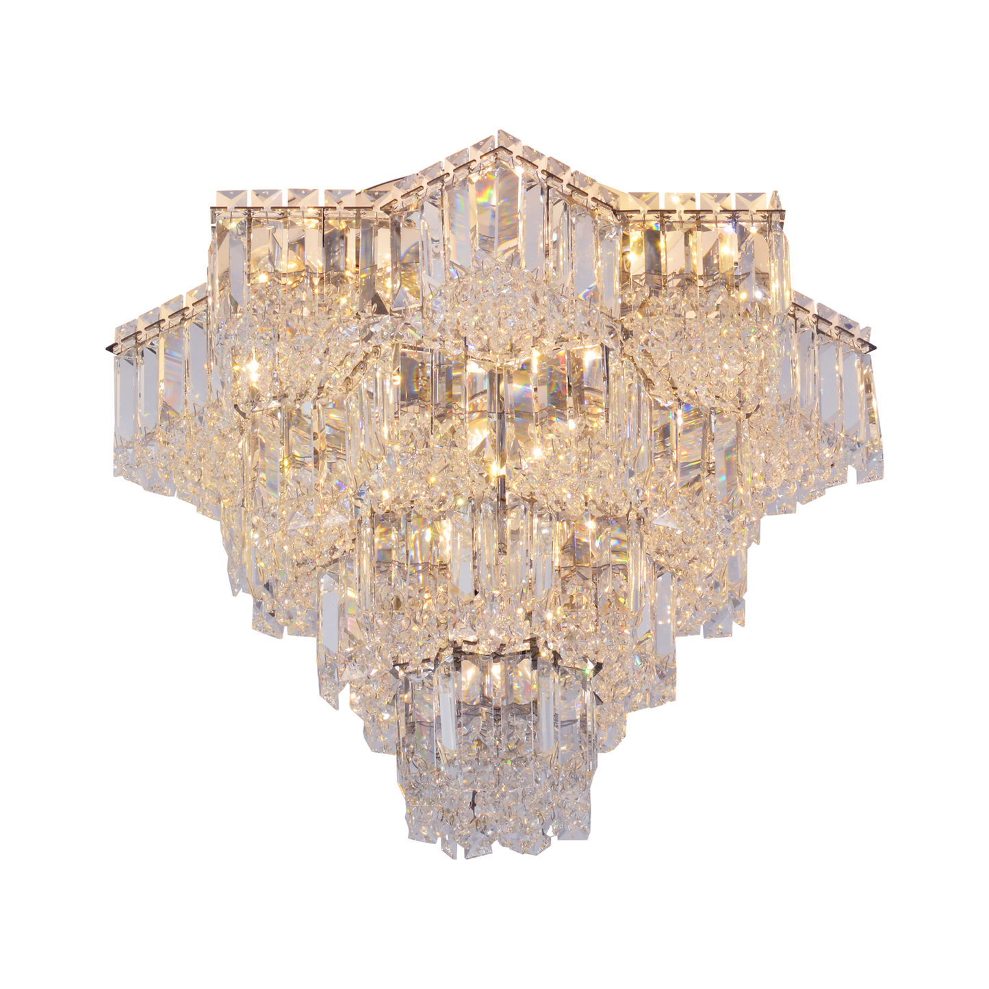 Crystal Octagon Four Layer Ceiling Lamp Silver 16"