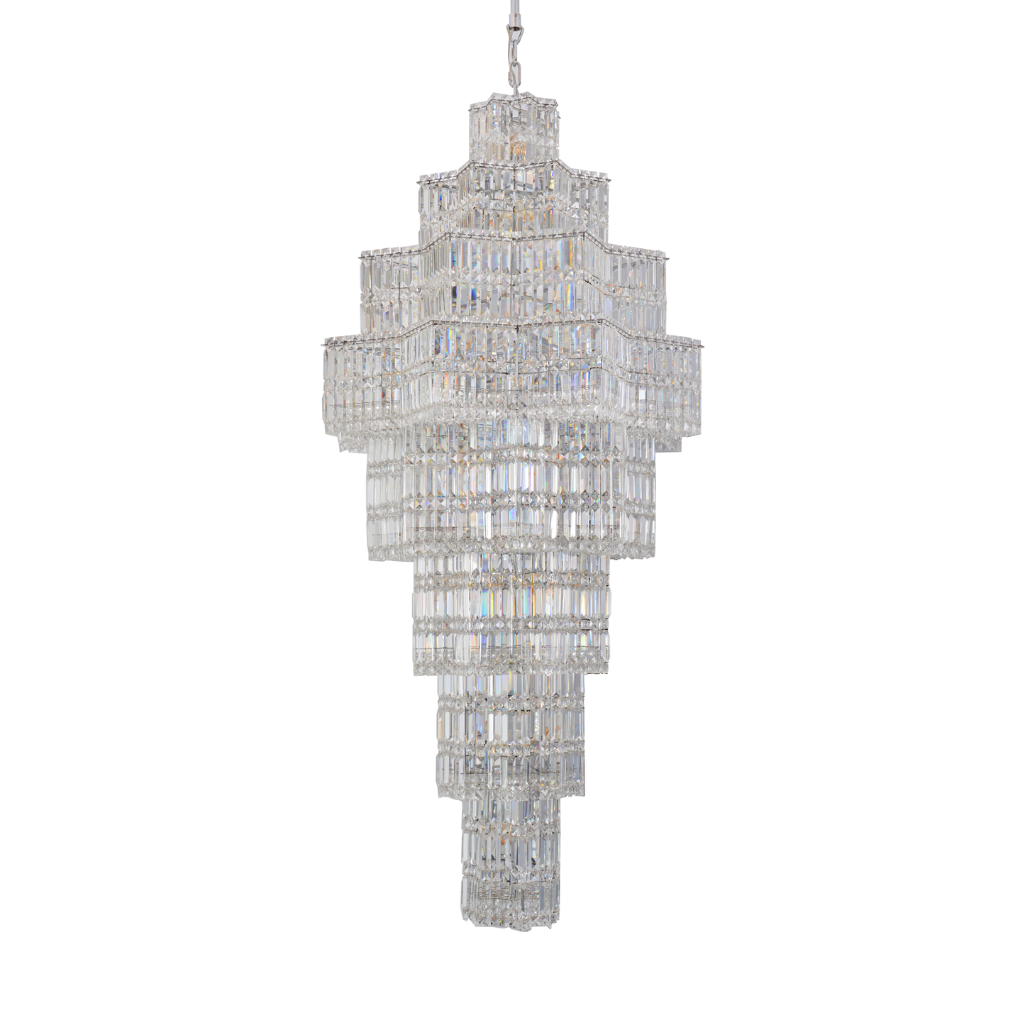 Crystal Octagon Eight Floor Chandelier Silver 38" For Staircase