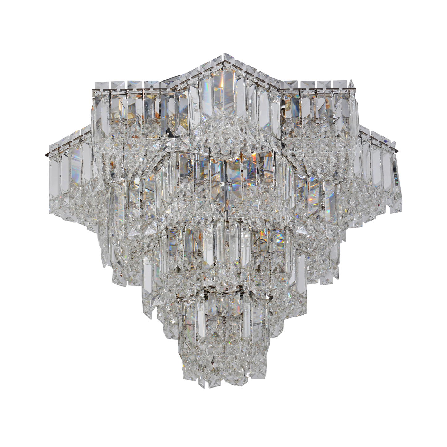 Crystal Octagon Four Layer Ceiling Lamp Silver 16"